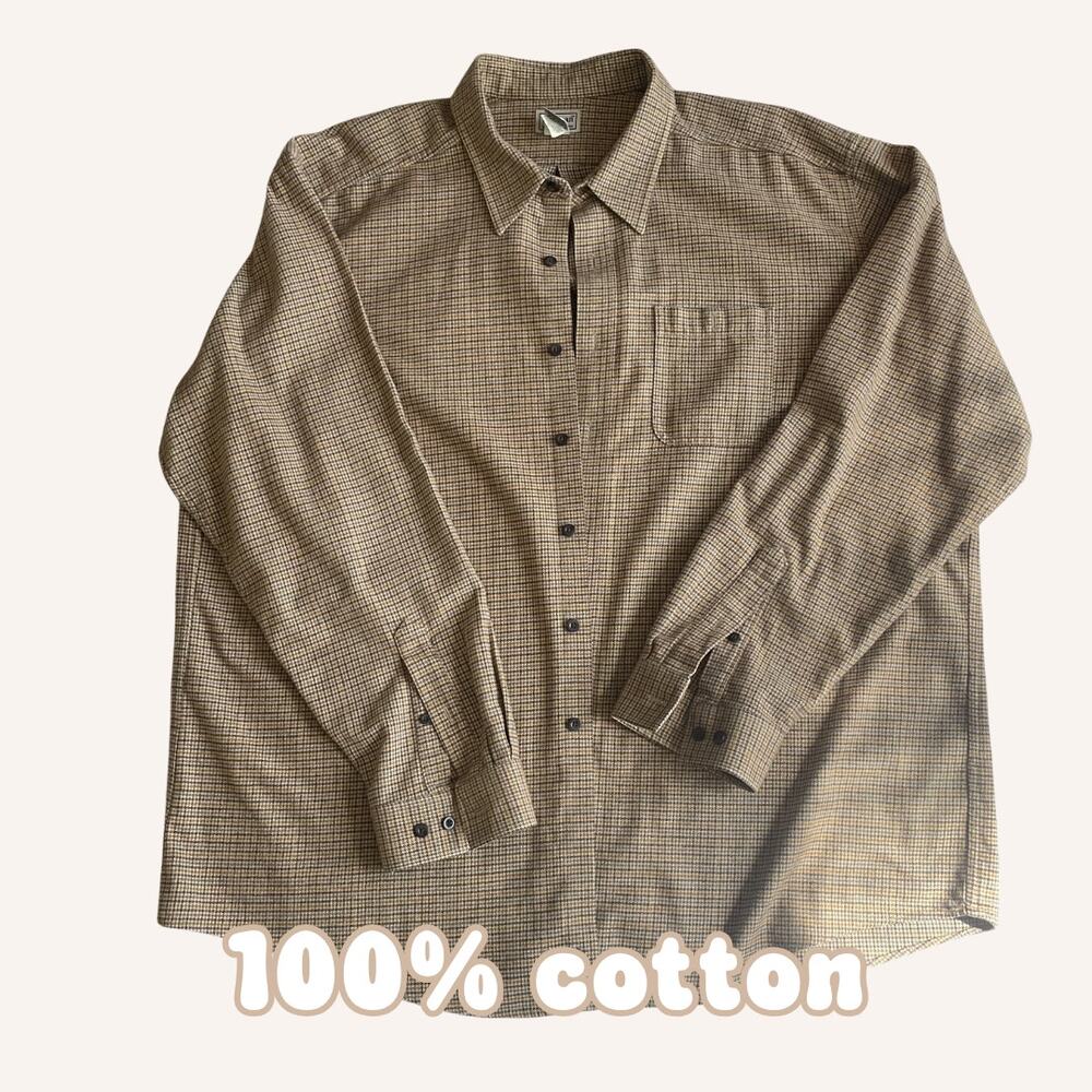 L.L. BEAN brown houndstooth button up shirt, men's XXL, 100% cotton